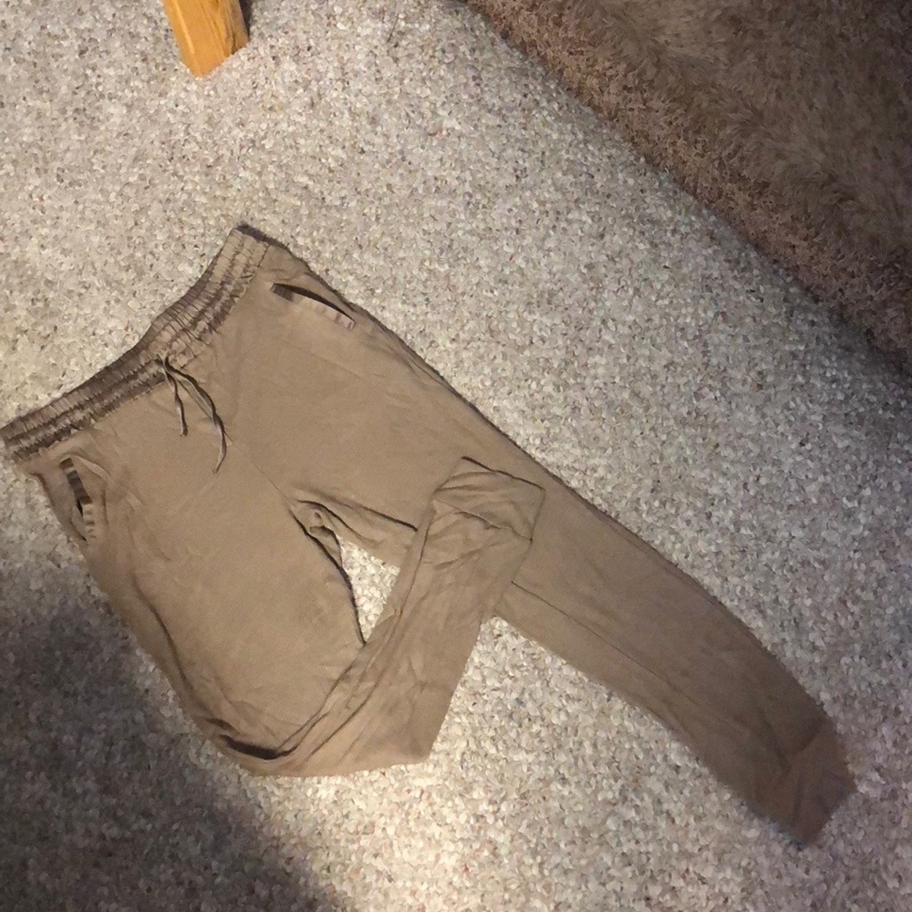Tan Joggers with satin tie